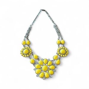 Yellow Floral Statement Necklace Sliver Hardware